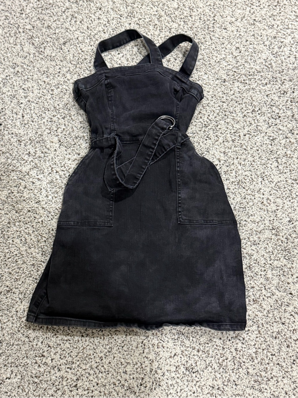 Hollister Black Denim Apron Dress with Belted Waist